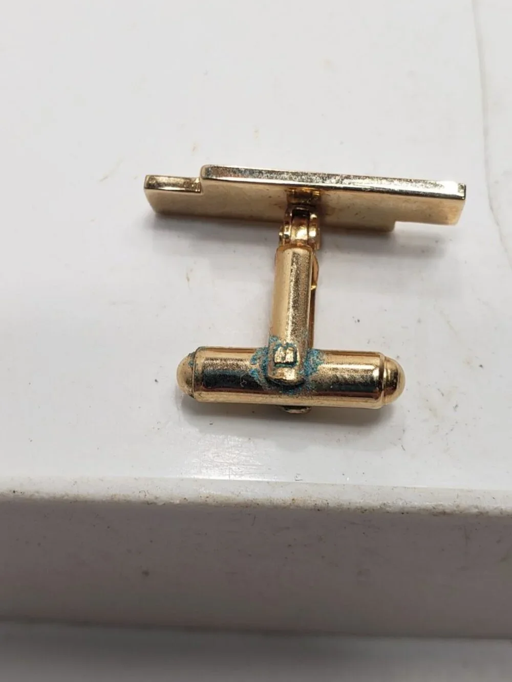 Vintage Gold Tone Black Brown Enamel Geometric Cufflinks Mens Formal